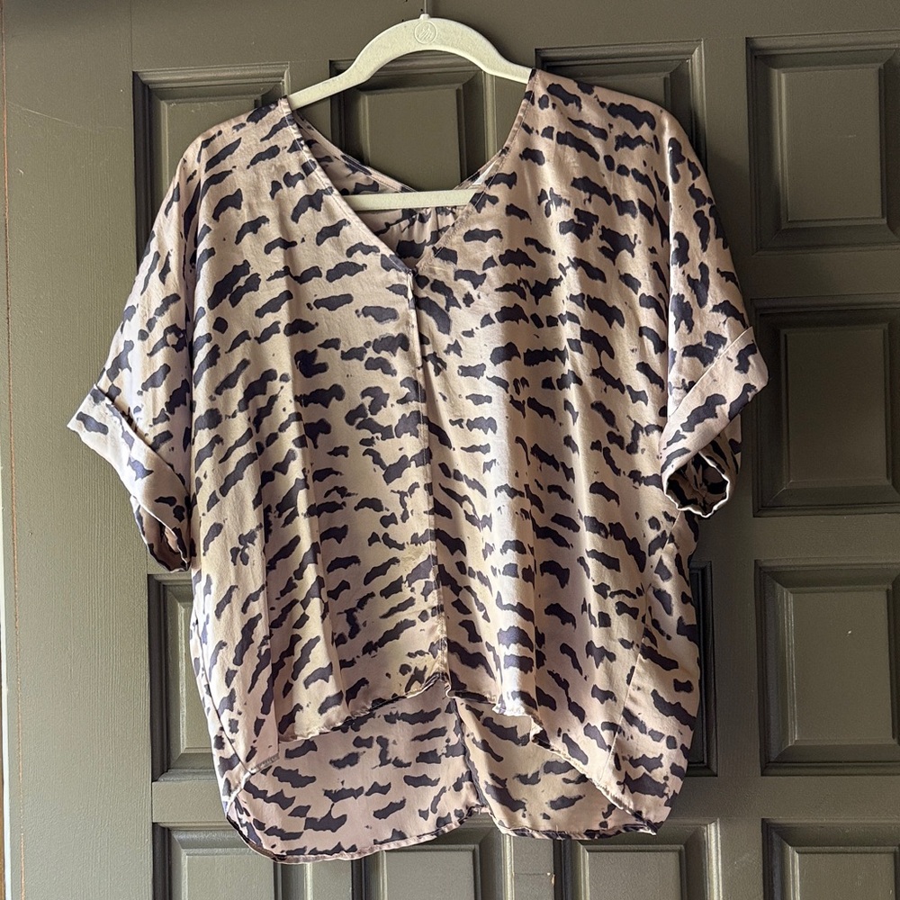 CAbi Tan and Black Abstract Blouse
